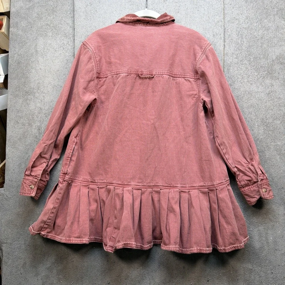 Free People Connor Mini Dress Corduroy Button‎ Front Pink Small